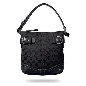 Coach Classic Signature Monogram Shoulder Handbag Black Jacquard Leather